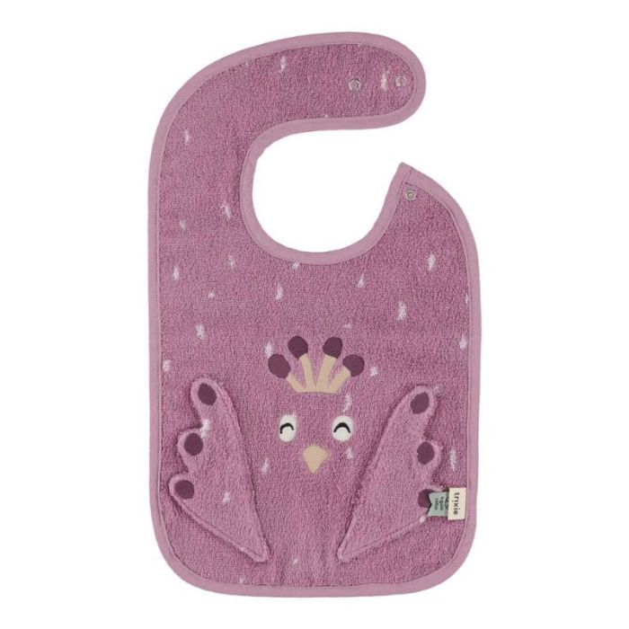 Baby-Lätzchen Trixie Pfau Mrs. Peacock lila aus Bio-Baumwollfrottee zum Besticken