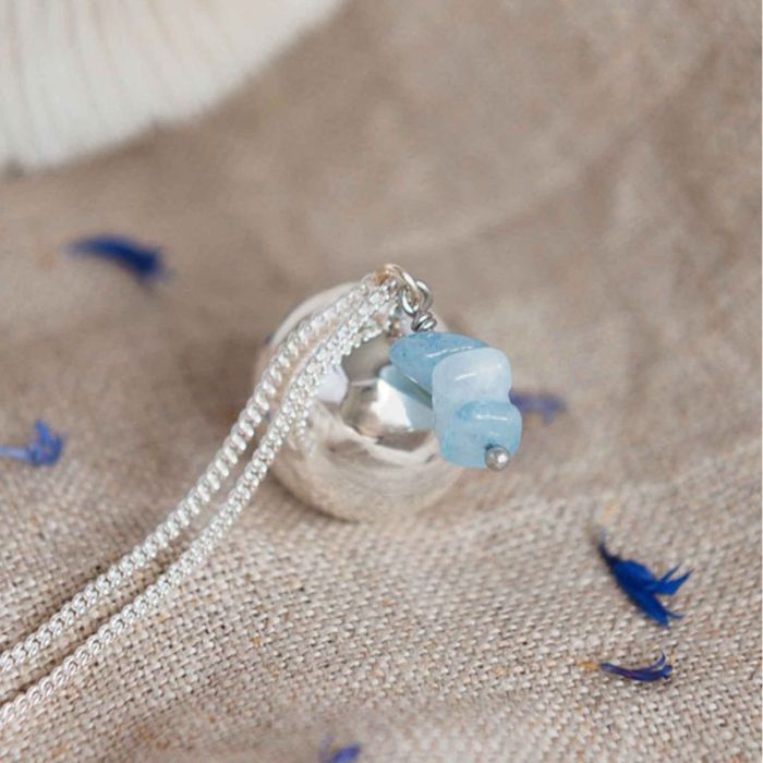 bola de grossesse argent avec pierre aigue-marine