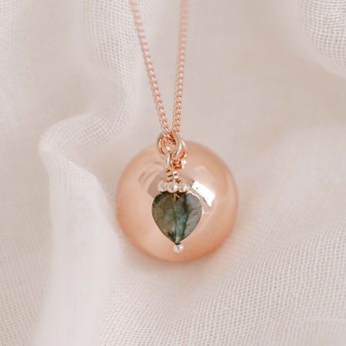 Schwangerschafts-Bola aus Roségold mit Labradorit-Stein