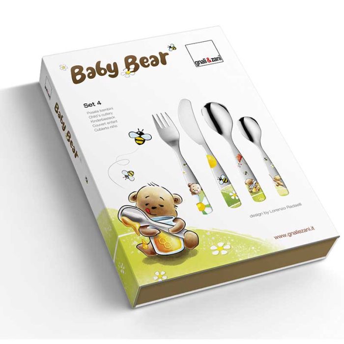 Kinderbesteck Gnali und Zani, Kleiner Bär, 4 Teile zum Gravieren