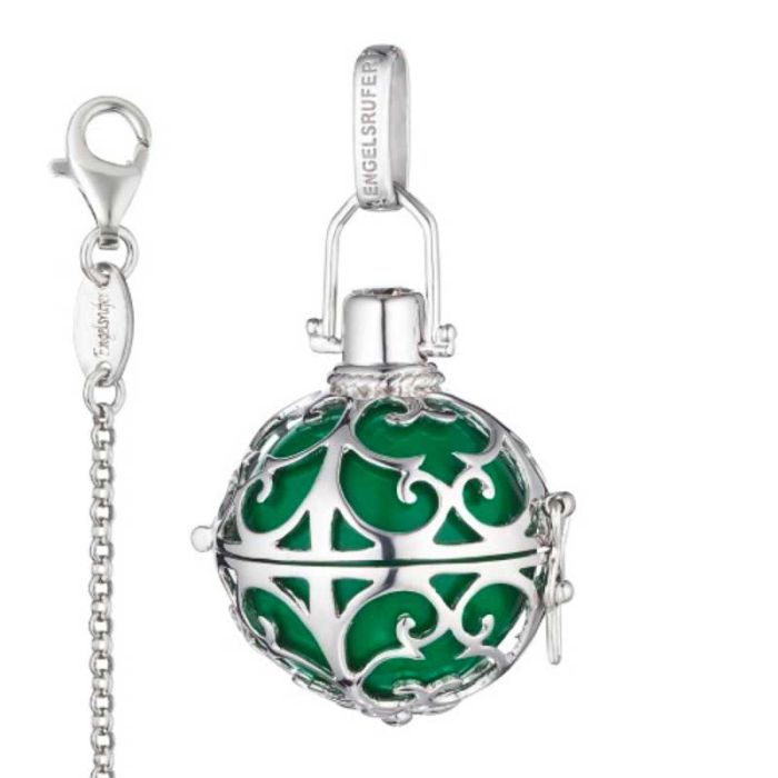 Engelsrufer-Anhänger mit Kette, Geschenkidee Mutter mit Bedeutung, grün Größe M