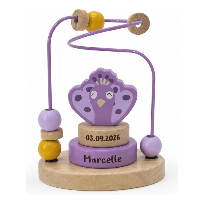 Perlenlabyrinth aus Holz Mrs. Peacock mit Namen, Trixie