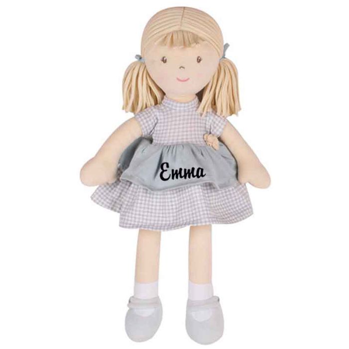 Große Soft-Puppe Neva von Tikiri 38 cm, Geschenk zu personalisieren mit Namen in Stickerei