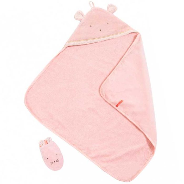 Handtuch mit Kapuze und einem süssen Waschhandschuh, Moulin Roty