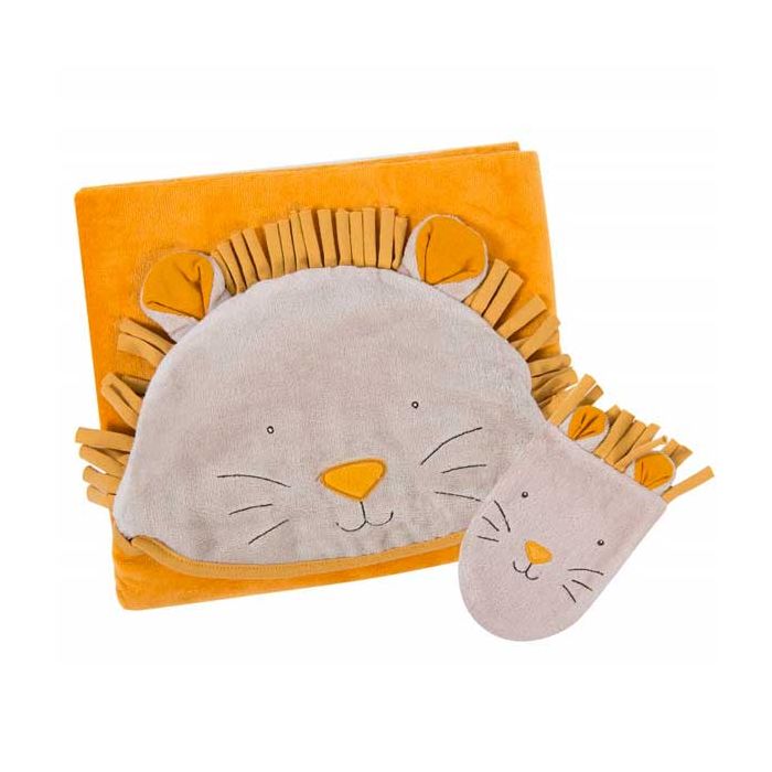 Ein kuscheliges Handtuch mit Kapuze und einem süssen Waschhandschuh, auch zum personalisieren.