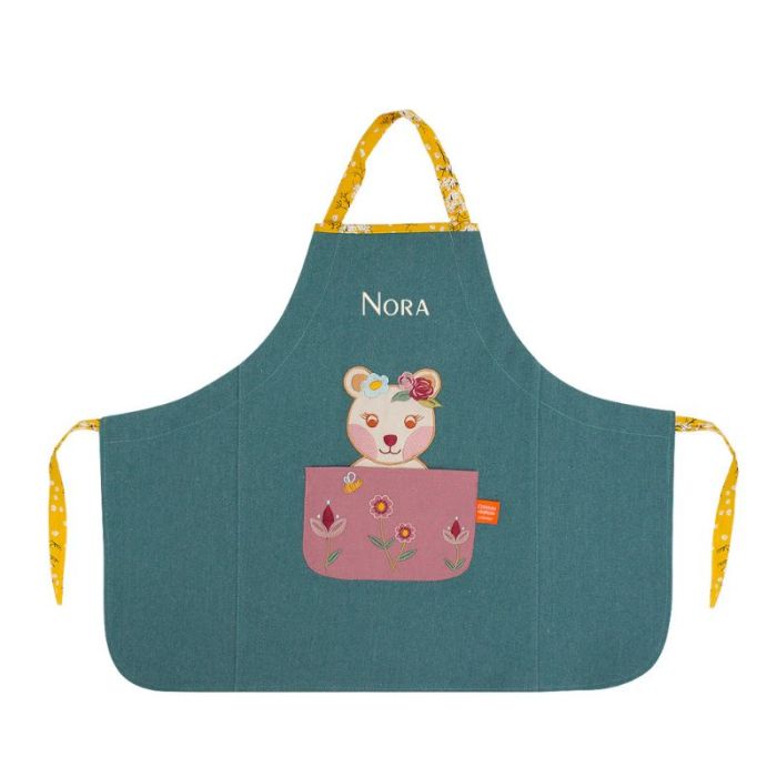 Schürze Madame Bär blau, mit persönlichem Vornamen
