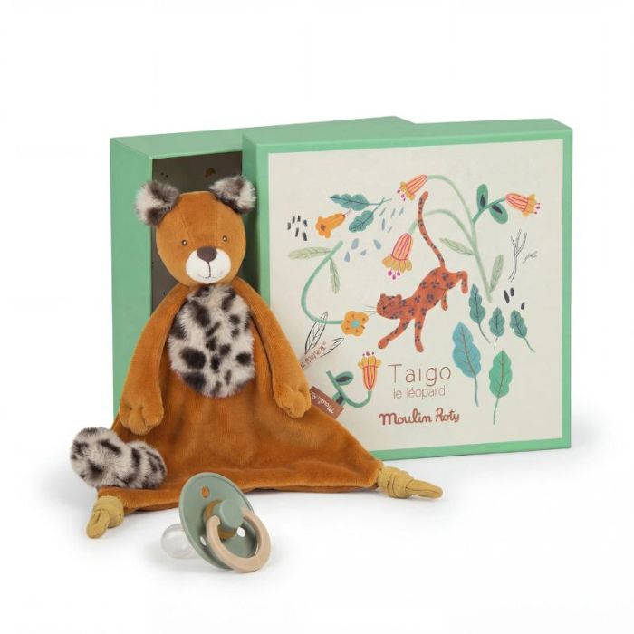 Taigo-Kuscheltier von Moulin Roty, mit Schnullerhalter