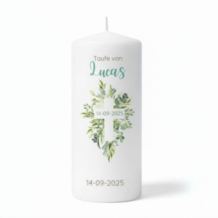 taufkerze Kreuz mit Blumen