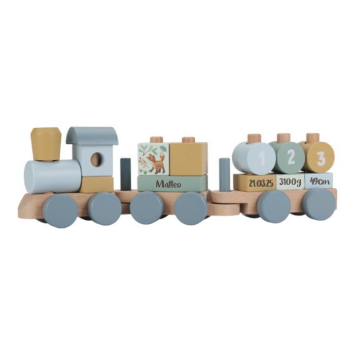 Blaue Holzeisenbahn mit Gravur