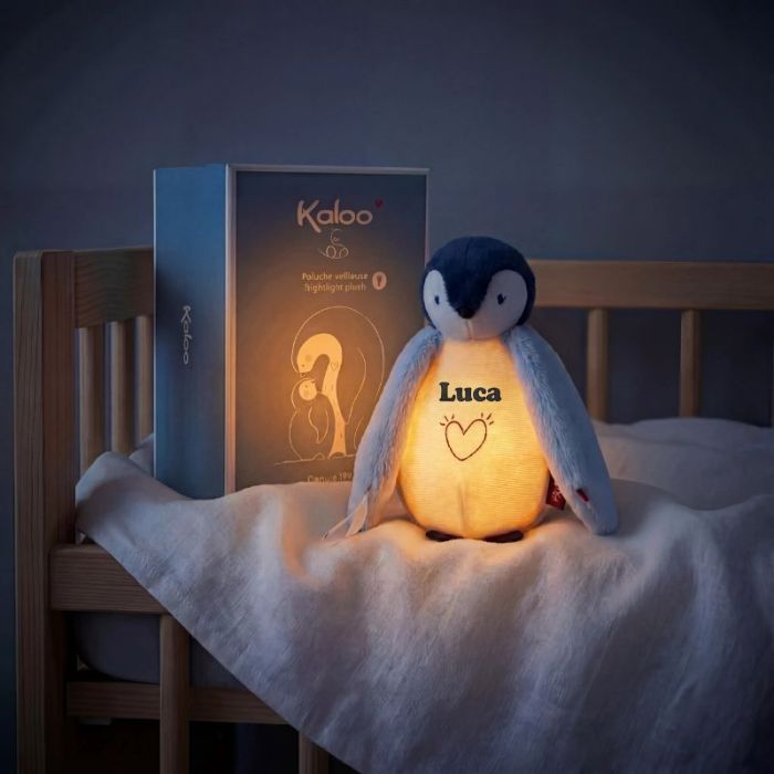 Plüsch-Nachtlicht, blauer Pinguin, mit dem Namen des Kindes