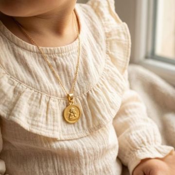 Medaille aus 750er Gelbgold mit Engel