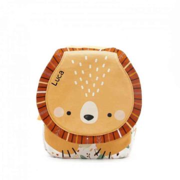 A5-Rucksack Löwe mit dem Vornamen des Kindes