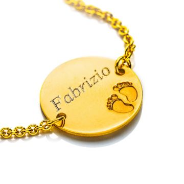 Baby Armband Engel Gold 375, Gravurplatte rechteckig, zu personnalisieren, Gratis Versand in die Schweiz