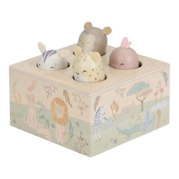 Holzbox des Pop-up-Spielzeugs Safari von Little Dutch mit Savannenfries