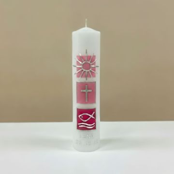 rosa Taufkerze mit Reliefverzierung
