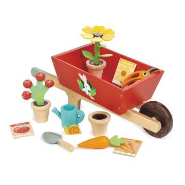 Schubkarre aus Massivholz mit Zubehör, Spielzeug Mädchen und Junge ab 3, Tender Leaf Toys