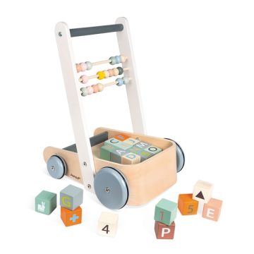 Lauflernwagen mit Bausteinen Sweet Cocoon, ab 1 Jahr, Janod, Gratis Versand, Schweizer Online Shop