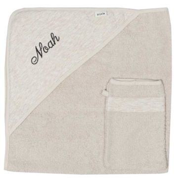 Kapuzenbadetuch mit Baby Vorname Öko-Baumwolle Geschenkidee Babyparty Beige Trixie