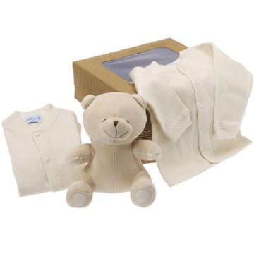 Bio Geschenk Geburt, Plüsch und Babykleidung, bei der Geburt oder Babyparty anzubieten, Les Bébés d'Elizéa, beige