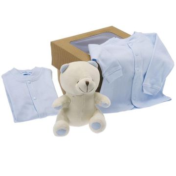 Bio Geschenk Geburt Junge, Plüsch und Babykleidung, bei der Geburt oder Babyparty anzubieten, Les Bébés d'Elizéa, blau