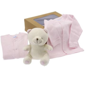 Bio Geschenk Geburt Mädchen, Plüsch und Babykleidung, bei der Geburt oder Babyparty anzubieten, Les Bébés d'Elizéa, rosa