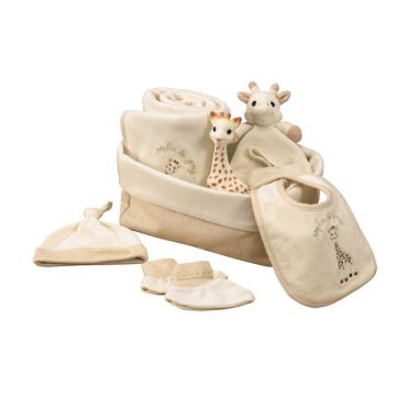 Geschenkkorb zur Geburt 100 % Bio-Baumwolle und Maisfasern, Meine ersten Stunden Sophie die Giraffe