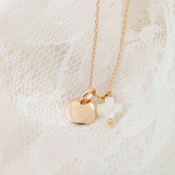 Halskette und Medaille für Taufe und Geburt und Perlmuttstern