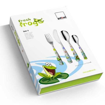 Kinderbesteck Gnali und Zani, Frösche, 4 Teile zum Gravieren
