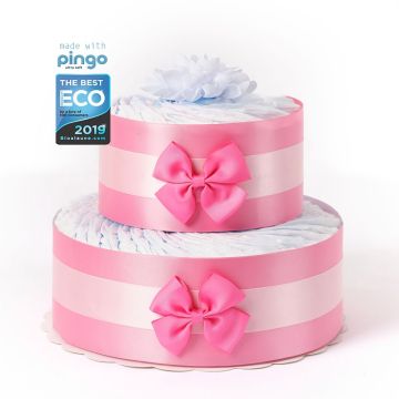 Windeltorte Punkte 40 ökologischen Pingo Windeln, Geschenk Geburt Mädchen, kostenlose Lieferung in die Schweiz, rosa