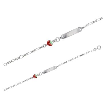  Rhodiniertes 925 Silberarmband für Mädchen, Benjamin & Suzette, Emaille-Design Erdbeere