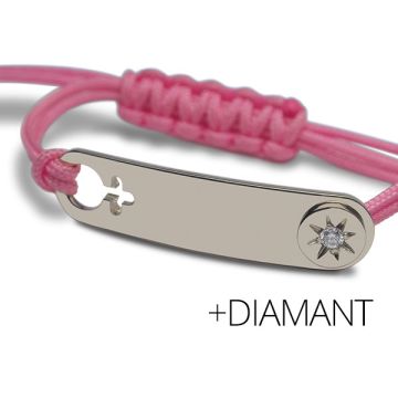 Baby Armband Silber 925 mit Diamant, rechteckig Mikado pink