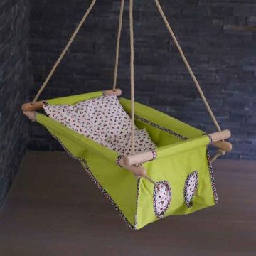 Baby Hängematte Bio grün mit Kirschen, Hängewiege, Öko-Tex Standard 100, Gratis Versand überall in die Schweiz