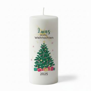 personalisierte Kerze für sein erstes Weihnachtsfest