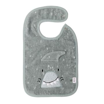 Baby-Lätzchen Trixie Hai Mr. Shark grau aus Bio-Baumwollfrottee zum Besticken