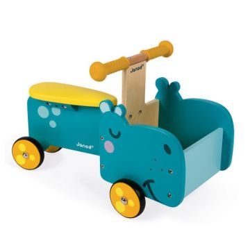 Laufrad Nilpferd mit beweglichem Vorderteil aus Holz, Baby ab 1 Jahr, Janod, Gratis Versand in die Schweiz