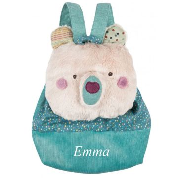 Rucksack zu personnalisieren mit Baby Vorname, Bär weiss, Moulin Roty