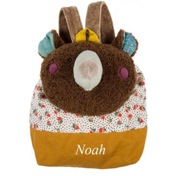 Rucksack zu personnalisieren mit Baby Vorname, Bär braun, Moulin Roty