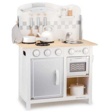 Spielküche DeLuxe weiss / silber aus Holz, Gratis Versand