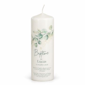 Taufkerze Eukalyptus, personalisierbar