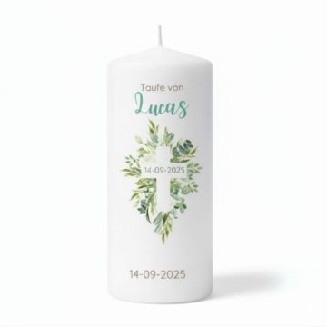 taufkerze Kreuz mit Blumen