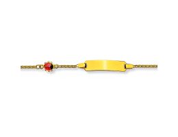 Marienkäfer Baby Armband mit Herz Gold 375, Gravurplatte rechteckig, zu personnalisieren, Gratis Versand in die Schweiz