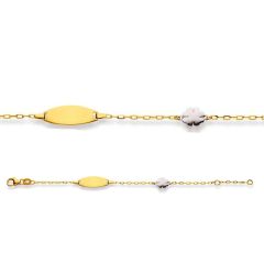 Kleeblatt Baby Armband, zweifarbig Gold 750, mit Gravurplatte, Gratis Versand in die Schweiz