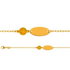 Baby Armband mit Lebensbaum Gold 750, Gravurplatte rechteckig, zu personnalisieren, Gratis Versand in die Schweiz