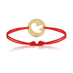 Baby Armband 18k Gelbgold vergoldet mit Vogel, rot, Armband zu personalisieren, Aaina & Co, Gratis Versand