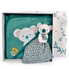 Baby Badecape mit Vorname und Schmusetuch Koala