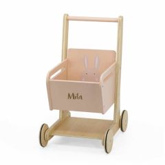 Einkaufswagen aus Holz, trixie baby, rosa Kaninchen