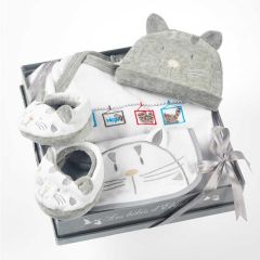 Geschenkset Baby Pyjama Katze Grau 6 Monate, Les Bébés d'Elizéa