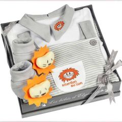 Geschenkset für Junge, mit Overall Löwe 6 Monate, Les Bébés d'Elizéa