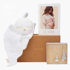 Ilado Schwangerschafts-Geschenk-Set, Silber Bola Klangkugel und Baby Schmusetuch