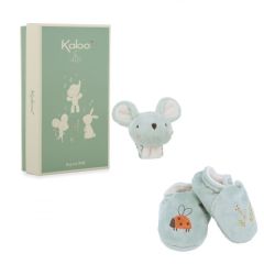 Geschenkset mit Babyschuhen und Babyrassel-Armband